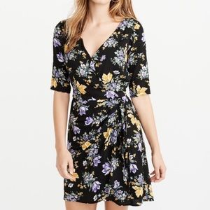 A&F Black Floral Wrap-Front Dress Size M